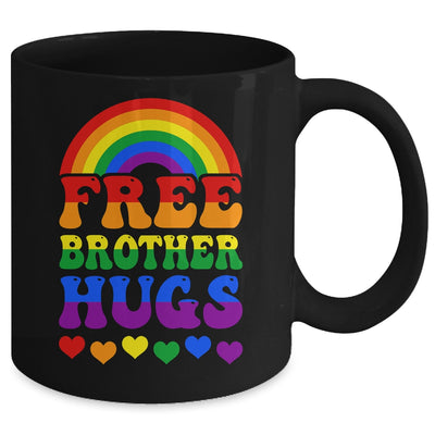 Free Brother Hugs Rainbow LGBT Lesbian Gay Trans Groovy Mug | teecentury