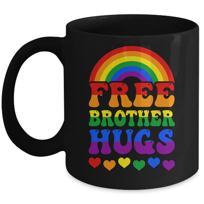 Free Brother Hugs Rainbow LGBT Lesbian Gay Trans Groovy Mug | teecentury