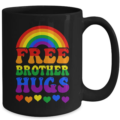 Free Brother Hugs Rainbow LGBT Lesbian Gay Trans Groovy Mug | teecentury