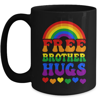 Free Brother Hugs Rainbow LGBT Lesbian Gay Trans Groovy Mug | teecentury