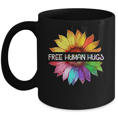 Free Human Hugs LGBTQ LGBT Pride Daisy Rainbow Flower Mug | teecentury