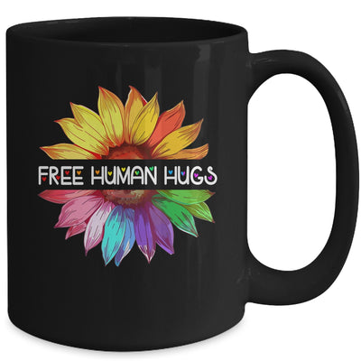 Free Human Hugs LGBTQ LGBT Pride Daisy Rainbow Flower Mug | teecentury