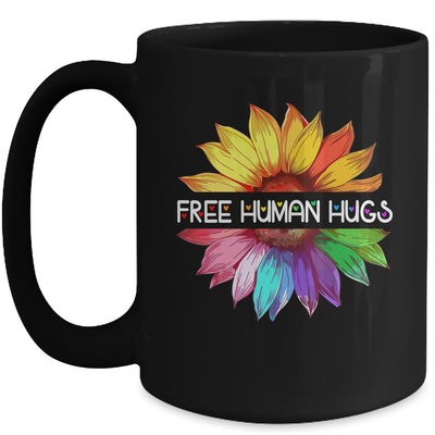 Free Human Hugs LGBTQ LGBT Pride Daisy Rainbow Flower Mug | teecentury