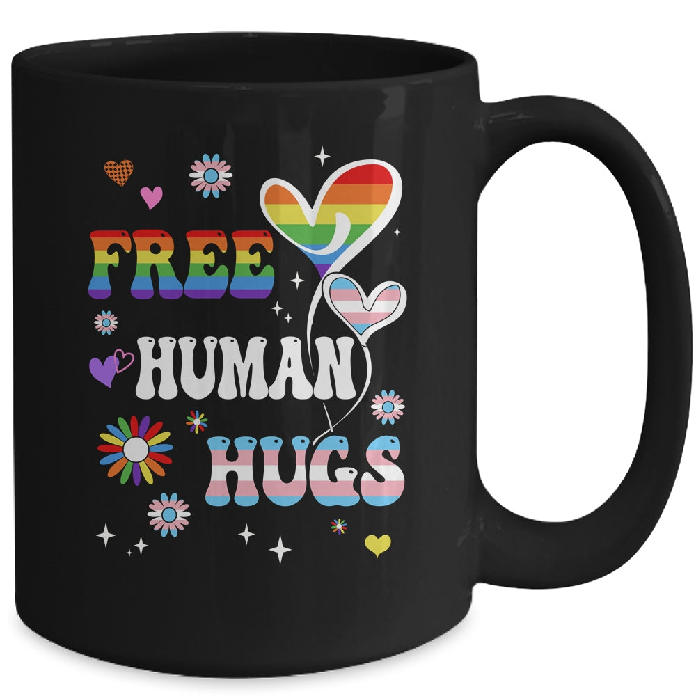 Free Human Hugs LGBT Gay Pride Transgender Rainbow Flag Mug | teecentury