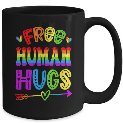 Free Human Hugs Rainbow LGBT Lesbian Gay Pride Trans Retro Mug | teecentury