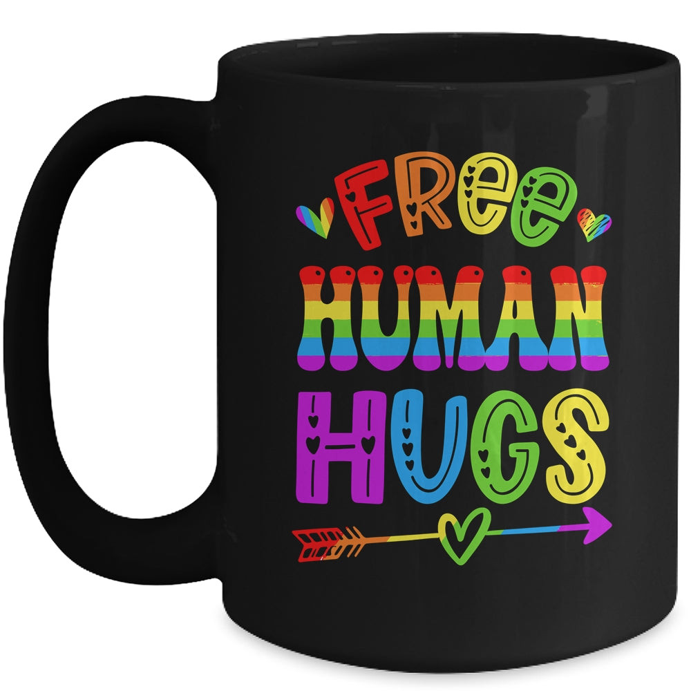 Free Human Hugs Rainbow LGBT Lesbian Gay Pride Trans Retro Mug | teecentury