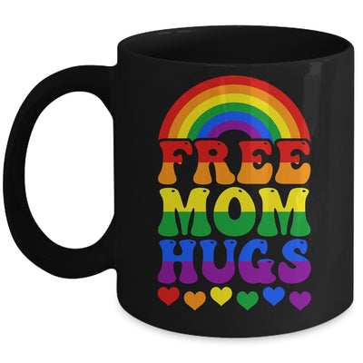 Free Mom Hugs Rainbow LGBT Lesbian Gay Trans Pride Groovy Mug | teecentury