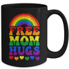 Free Mom Hugs Rainbow LGBT Lesbian Gay Trans Pride Groovy Mug | teecentury