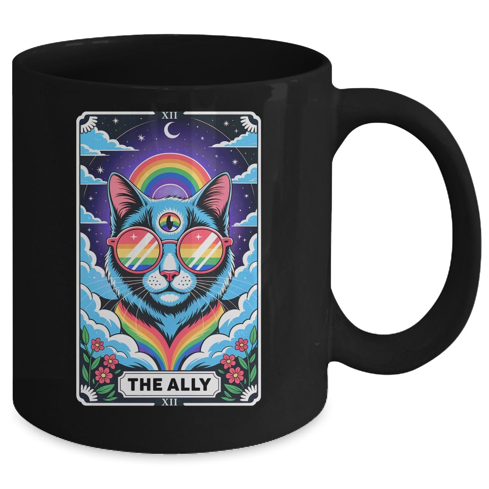 Funny Ally Cat Tarot Card Pride Sunglasses Gay Pride LGBTQ Mug | teecentury