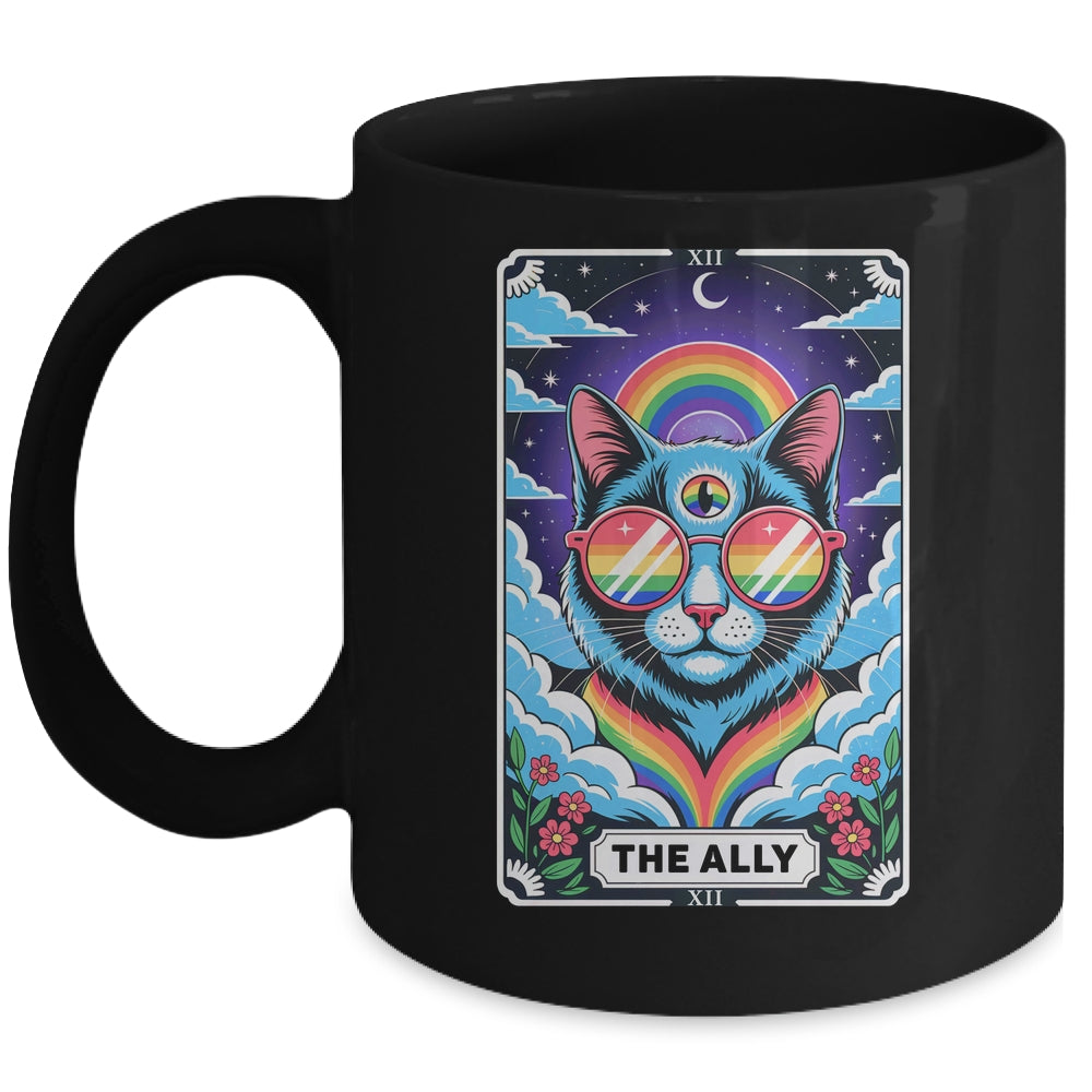 Funny Ally Cat Tarot Card Pride Sunglasses Gay Pride LGBTQ Mug | teecentury