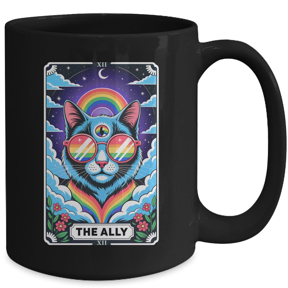 Funny Ally Cat Tarot Card Pride Sunglasses Gay Pride LGBTQ Mug | teecentury