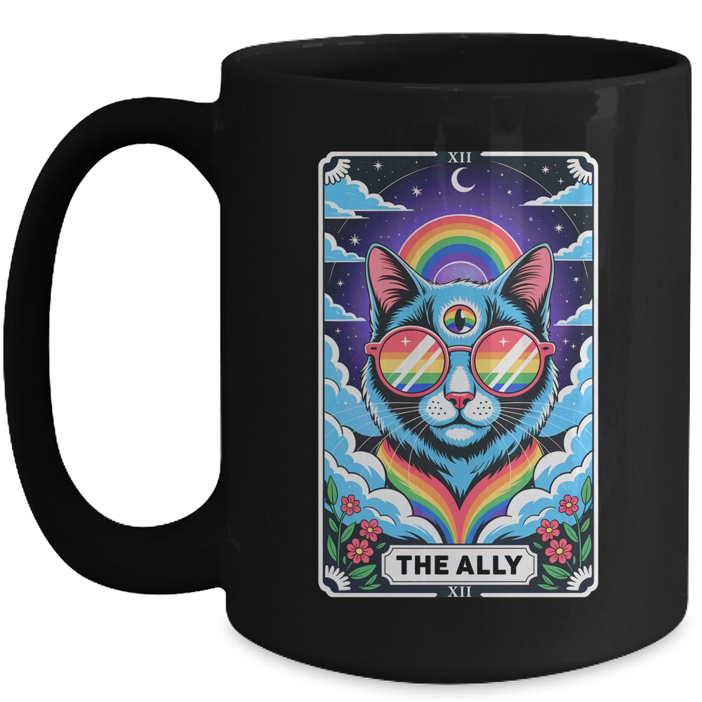 Funny Ally Cat Tarot Card Pride Sunglasses Gay Pride LGBTQ Mug | teecentury
