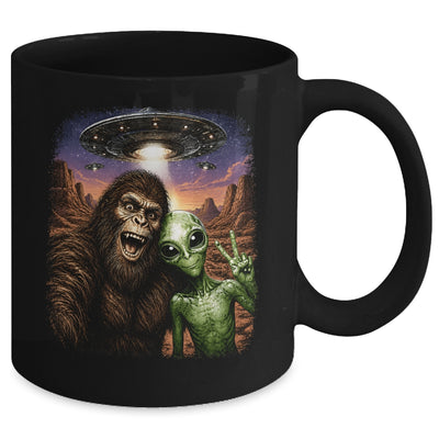Funny Bigfoot Alien Sasquatch Selfie Rock On Peace Sign Ufo Mug | teecentury