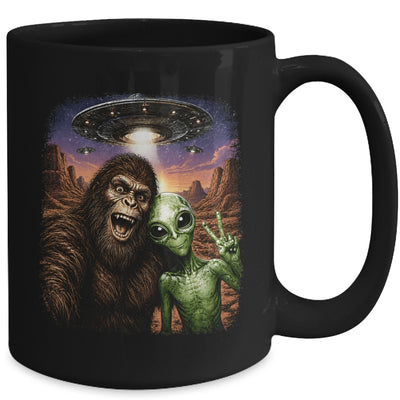 Funny Bigfoot Alien Sasquatch Selfie Rock On Peace Sign Ufo Mug | teecentury