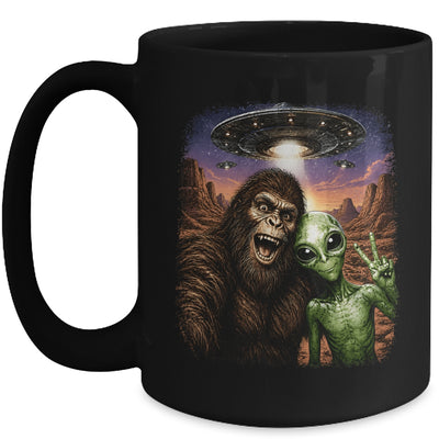 Funny Bigfoot Alien Sasquatch Selfie Rock On Peace Sign Ufo Mug | teecentury