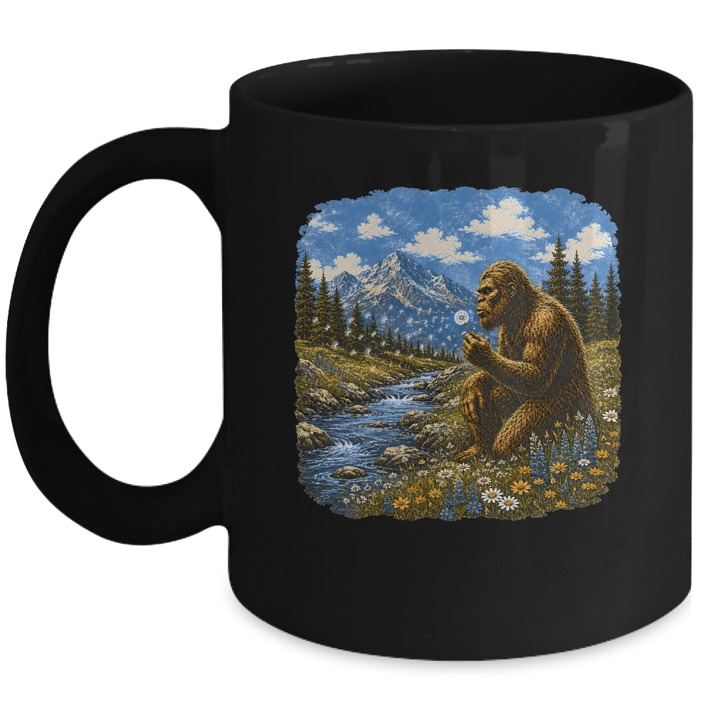 Funny Bigfoot Blowing Dandelion Sasquatch Wishes Vintage Art Mug | teecentury