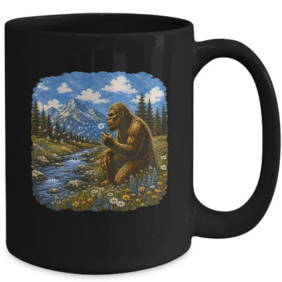 Funny Bigfoot Blowing Dandelion Sasquatch Wishes Vintage Art Mug | teecentury