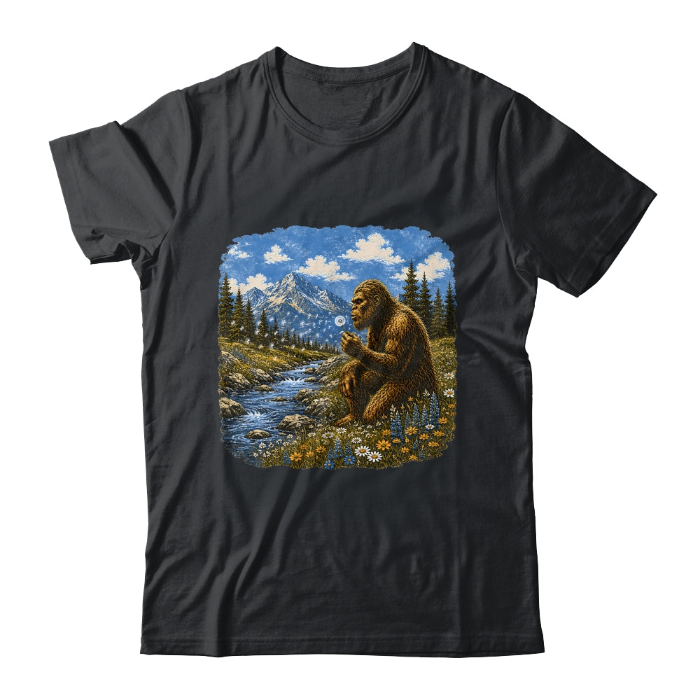 Funny Bigfoot Blowing Dandelion Sasquatch Wishes Vintage Art Shirt & Hoodie | teecentury