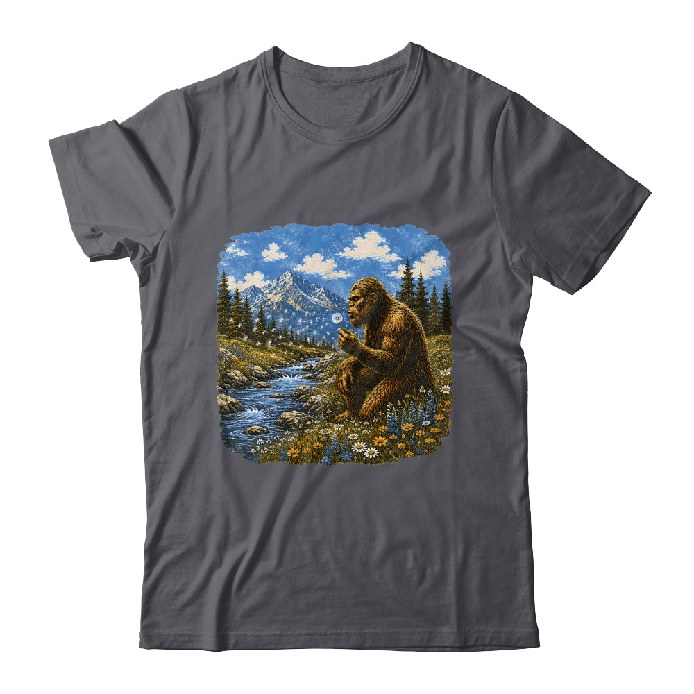 Funny Bigfoot Blowing Dandelion Sasquatch Wishes Vintage Art Shirt & Hoodie | teecentury