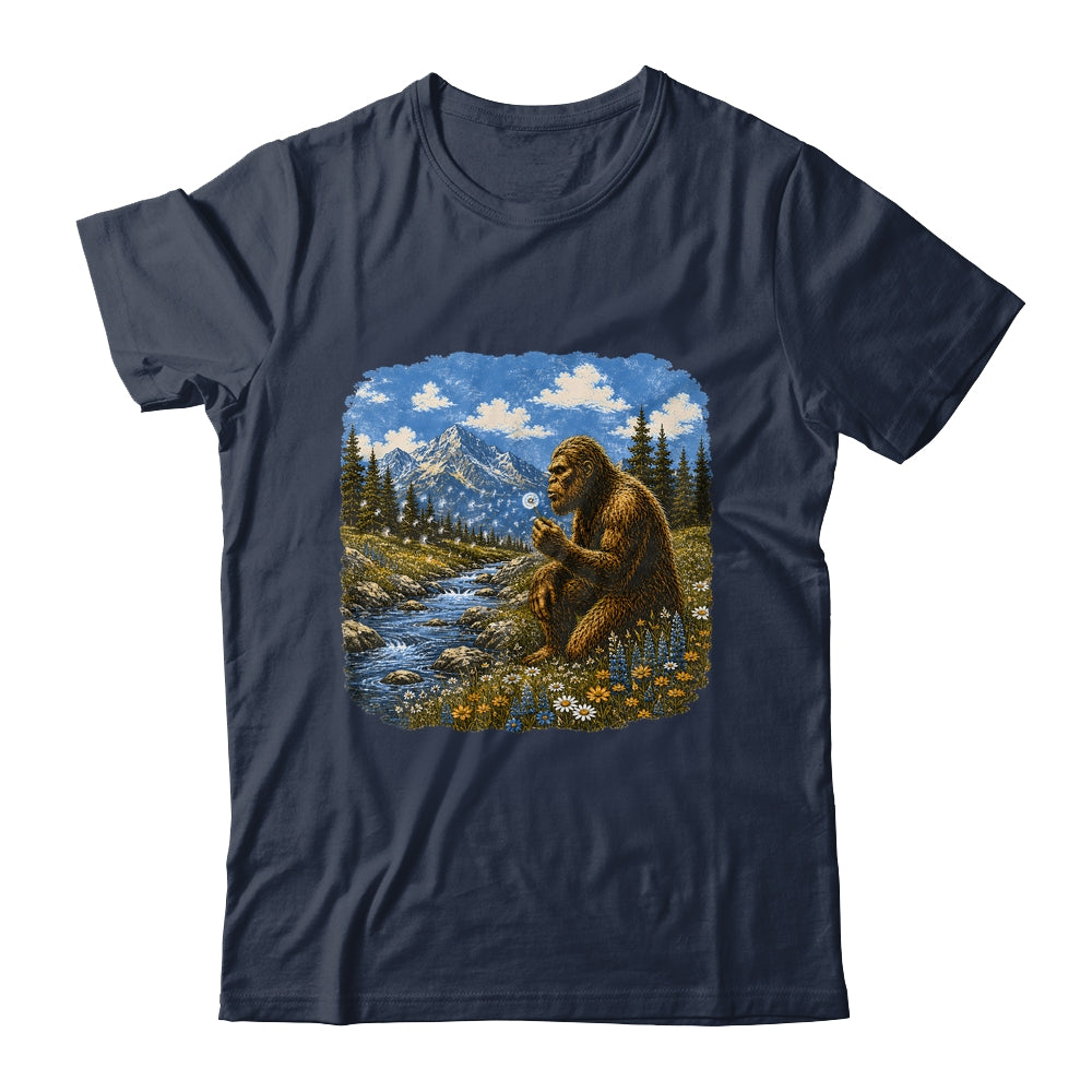 Funny Bigfoot Blowing Dandelion Sasquatch Wishes Vintage Art Shirt & Hoodie | teecentury