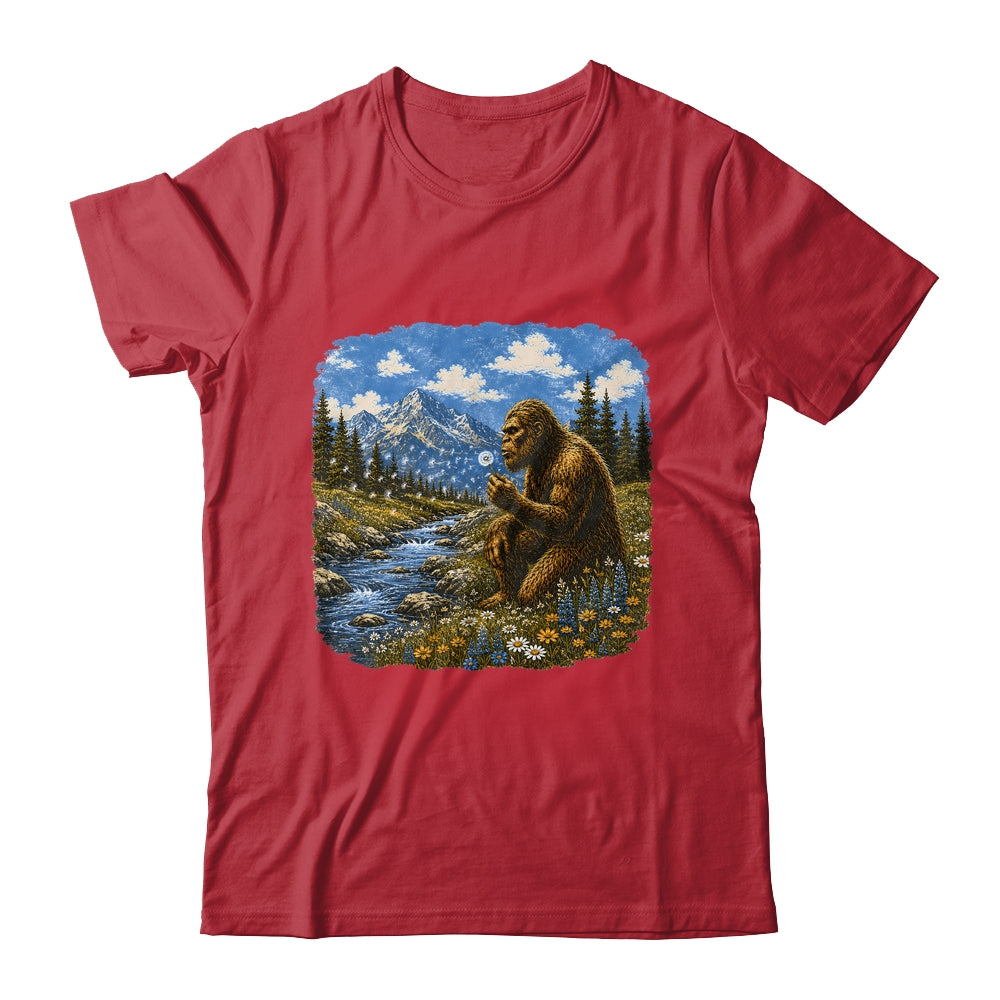 Funny Bigfoot Blowing Dandelion Sasquatch Wishes Vintage Art Shirt & Hoodie | teecentury