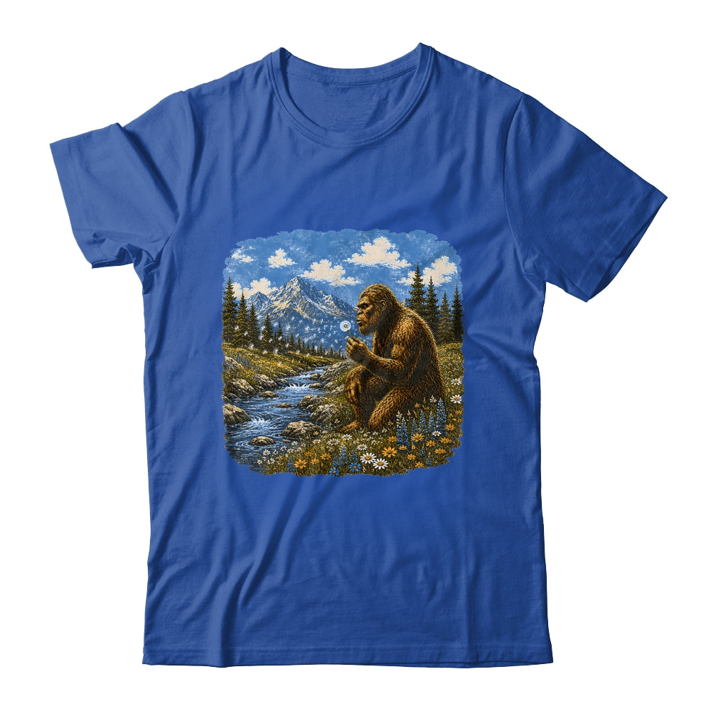 Funny Bigfoot Blowing Dandelion Sasquatch Wishes Vintage Art Shirt & Hoodie | teecentury
