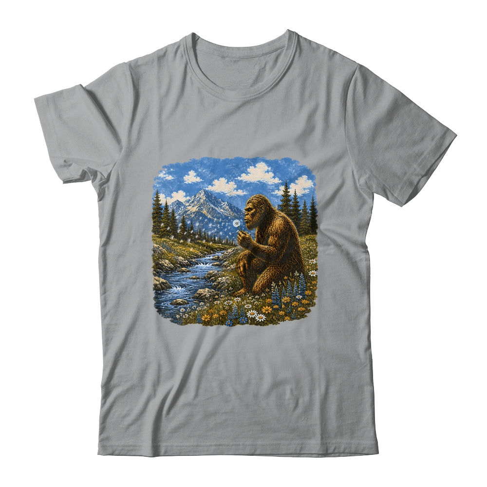 Funny Bigfoot Blowing Dandelion Sasquatch Wishes Vintage Art Shirt & Hoodie | teecentury