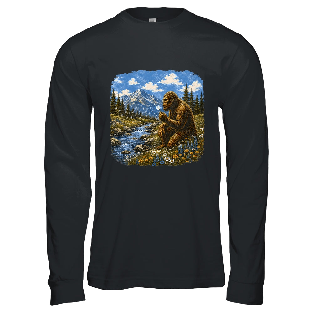 Funny Bigfoot Blowing Dandelion Sasquatch Wishes Vintage Art Shirt & Hoodie | teecentury
