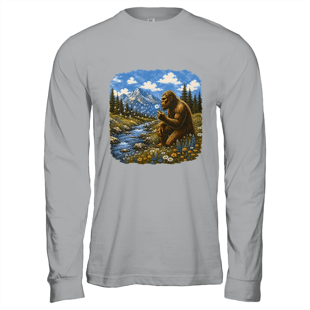 Funny Bigfoot Blowing Dandelion Sasquatch Wishes Vintage Art Shirt & Hoodie | teecentury