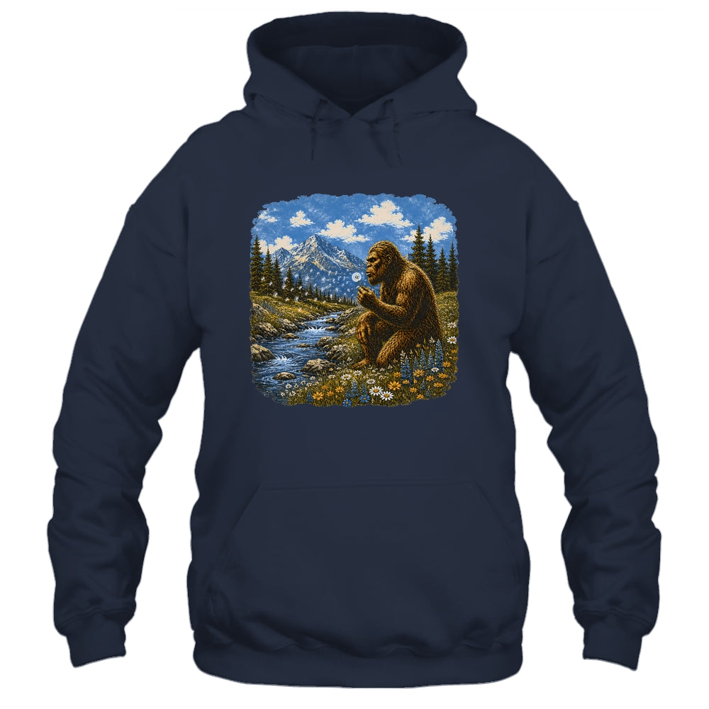 Funny Bigfoot Blowing Dandelion Sasquatch Wishes Vintage Art Shirt & Hoodie | teecentury