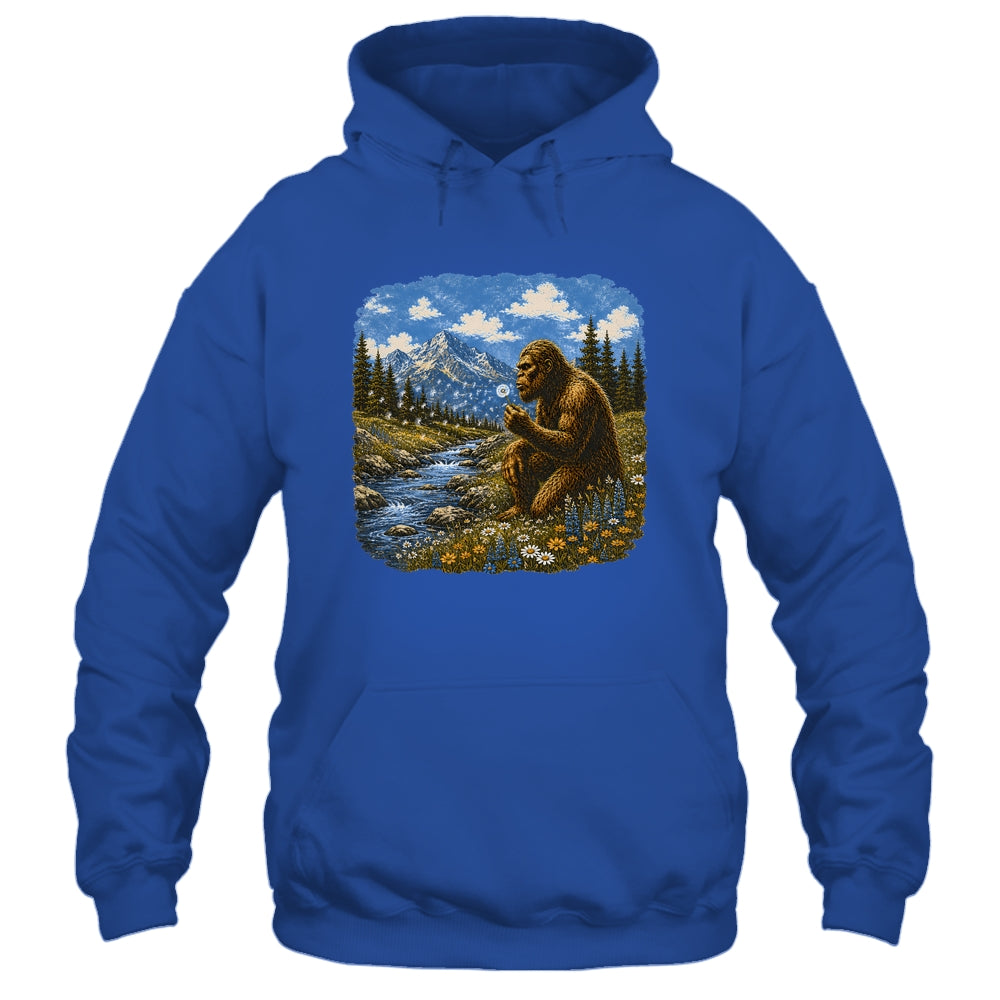Funny Bigfoot Blowing Dandelion Sasquatch Wishes Vintage Art Shirt & Hoodie | teecentury