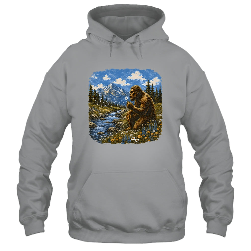 Funny Bigfoot Blowing Dandelion Sasquatch Wishes Vintage Art Shirt & Hoodie | teecentury