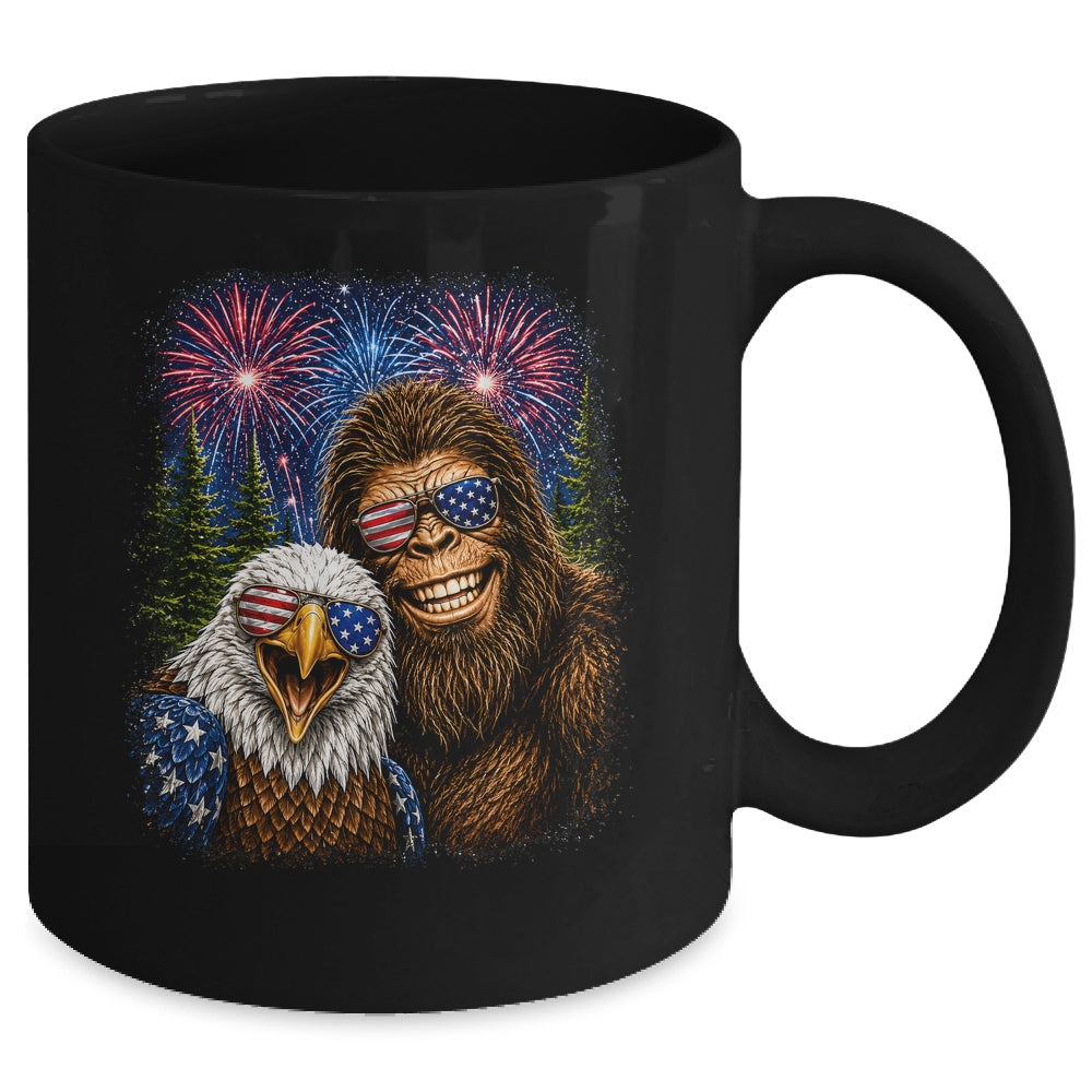 Funny Bigfoot Eagle Selfie Rock On 4Th Of July Men Women Mug | teecentury