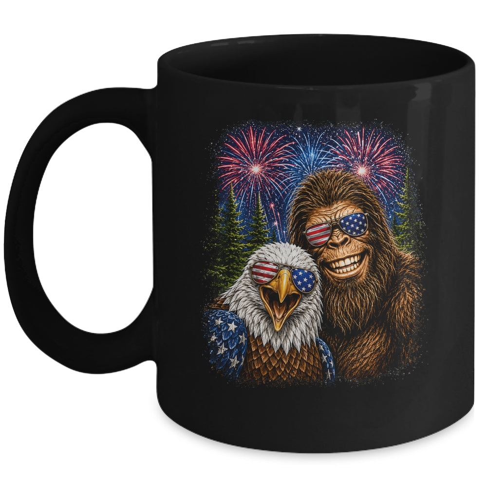 Funny Bigfoot Eagle Selfie Rock On 4Th Of July Men Women Mug | teecentury