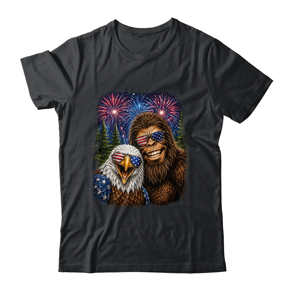 Funny Bigfoot Eagle Selfie Rock On 4Th Of July Men Women Shirt & Hoodie | teecentury