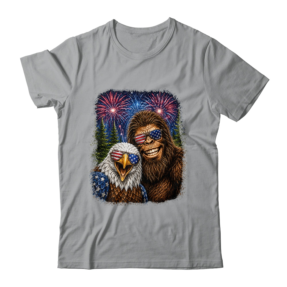 Funny Bigfoot Eagle Selfie Rock On 4Th Of July Men Women Shirt & Hoodie | teecentury