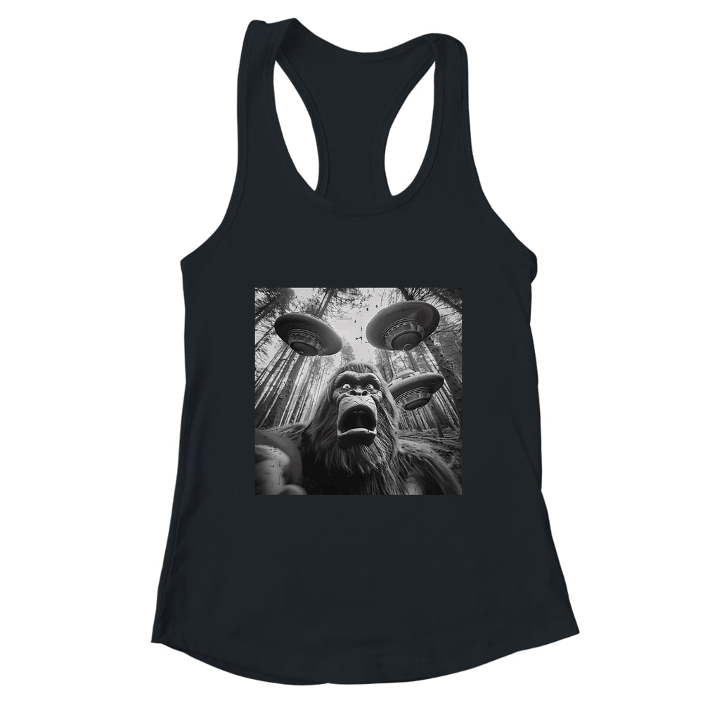 Funny Bigfoot Sasquatch Alien UFO Men Women Graphic Selfie Shirt & Tank Top | teecentury