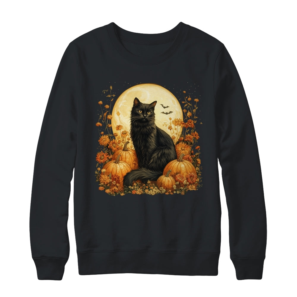 Funny Black Cat Pumpkins Fall Autumn Halloween Cat Costume Shirt & Sweatshirt | teecentury