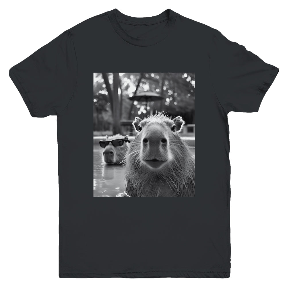 Funny Capybara Cool Capybara Selfie Caby Lover Kids Boy Girl Youth Shirt | teecentury