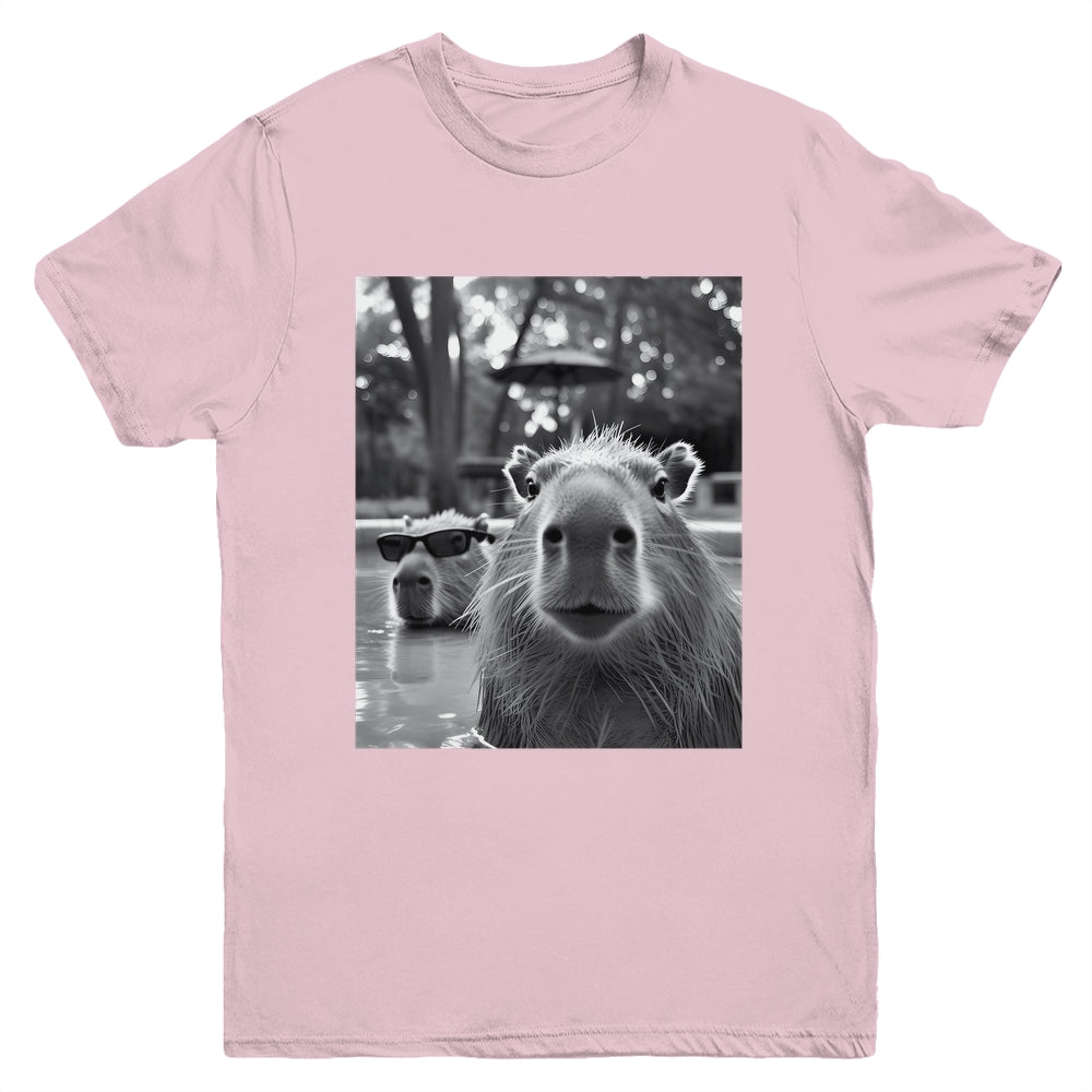 Funny Capybara Cool Capybara Selfie Caby Lover Kids Boy Girl Youth Shirt | teecentury
