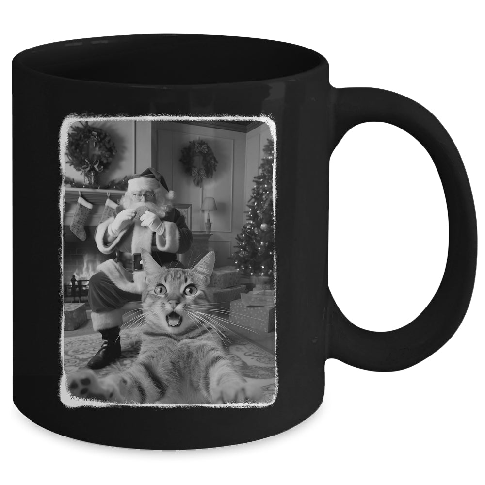 Funny Cat Selfie With Santa Christmas Cat Lover Men Women Mug | teecentury