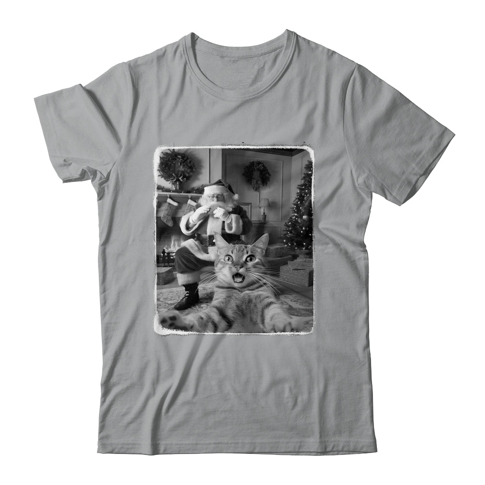 Funny Cat Selfie With Santa Christmas Cat Lover Men Women Shirt & Sweatshirt | teecentury