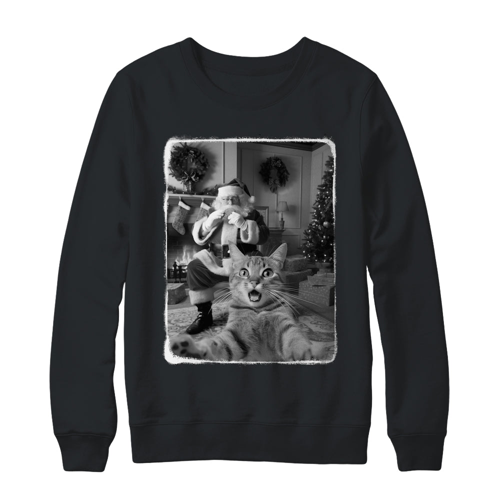 Funny Cat Selfie With Santa Christmas Cat Lover Men Women Shirt & Sweatshirt | teecentury