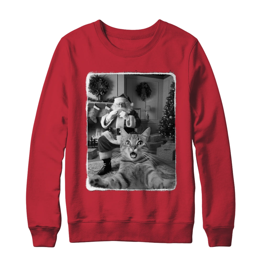 Funny Cat Selfie With Santa Christmas Cat Lover Men Women Shirt & Sweatshirt | teecentury