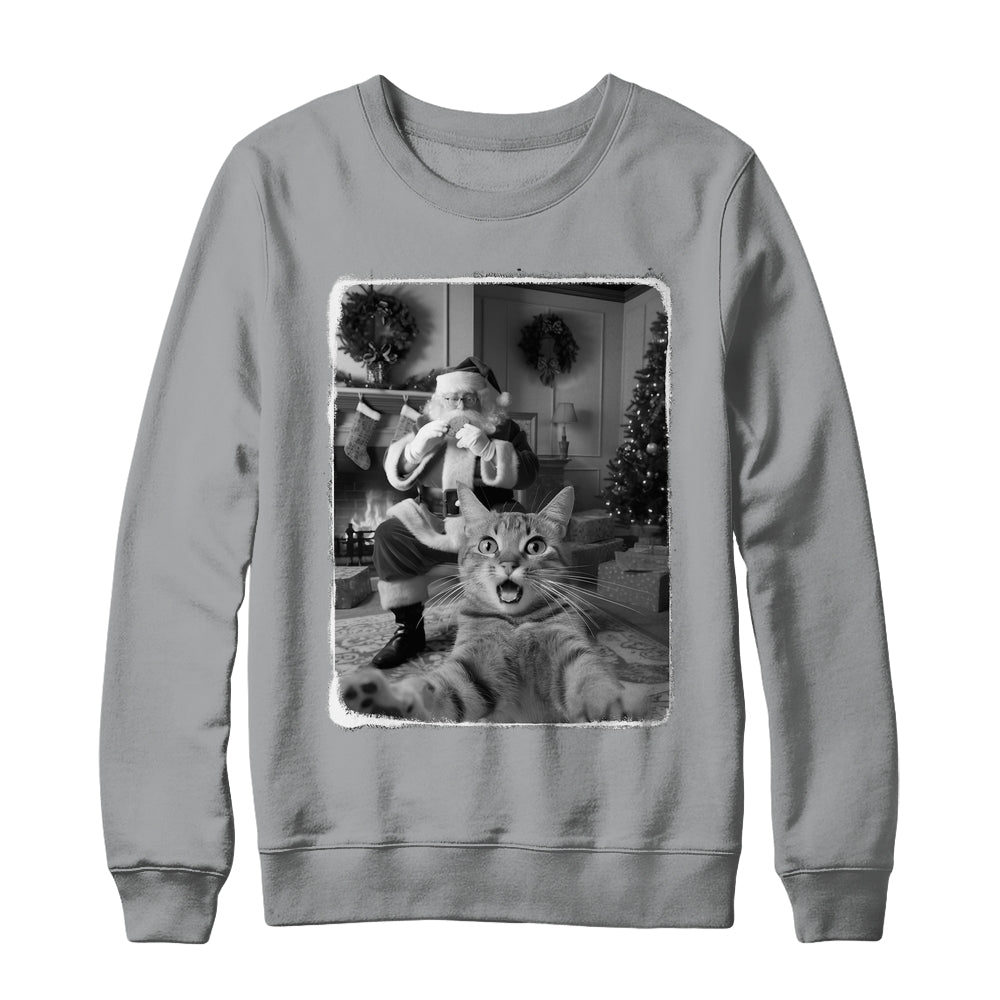 Funny Cat Selfie With Santa Christmas Cat Lover Men Women Shirt & Sweatshirt | teecentury