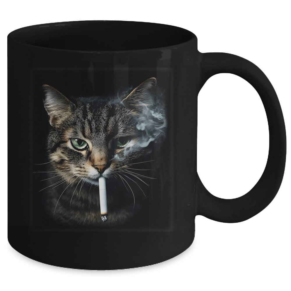 Funny Cat Smoking Cigarette Tabby Cat Meme Father's Day Men Mug | teecentury