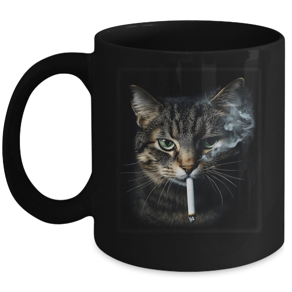 Funny Cat Smoking Cigarette Tabby Cat Meme Father's Day Men Mug | teecentury