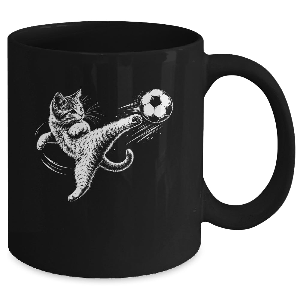 Funny Cat Soccer Ball Graphic Playing Football Cat Men Women Mug | teecentury