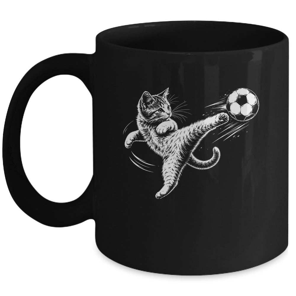 Funny Cat Soccer Ball Graphic Playing Football Cat Men Women Mug | teecentury