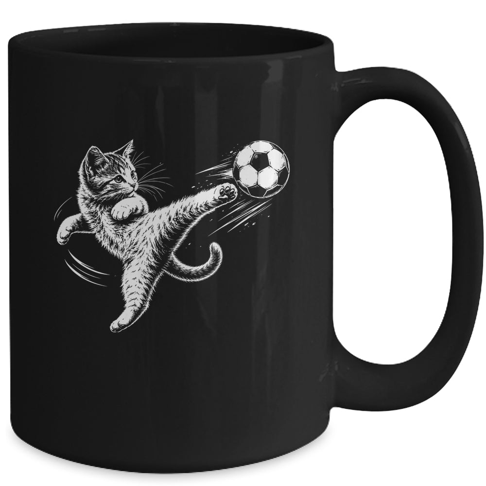 Funny Cat Soccer Ball Graphic Playing Football Cat Men Women Mug | teecentury